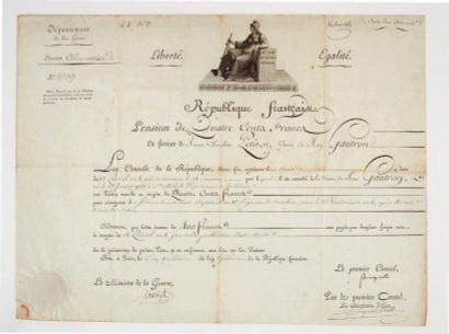 Napoléon Ier (1769-1821) P.S. «Bonaparte» (secrétaire), Paris 5 fructidor VIII (23...