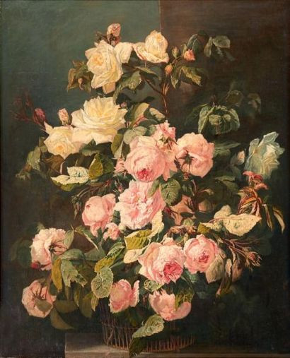 Ecole française vers 1850 Corbeille de fleurs
Toile (restaurations).
H_77 cm L_62,5...