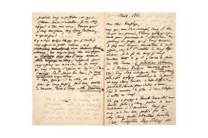 BAUDELAIRE (Charles) Lettre adressée à Arsène Houssaye. Sans lieu [Paris], Noël 1861.
Lettre...