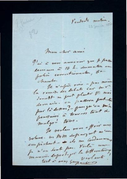 FLAUBERT (Gustave) Lettre adressée à un ami. Sans lieu ni date [Paris, 23 janvier...