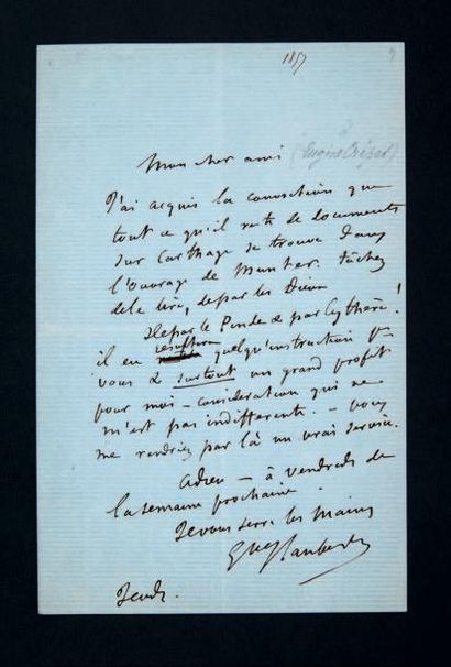 FLAUBERT (Gustave) Lettre adressée à Eugène Crépet. Sans lieu, jeudi [mars-avril...
