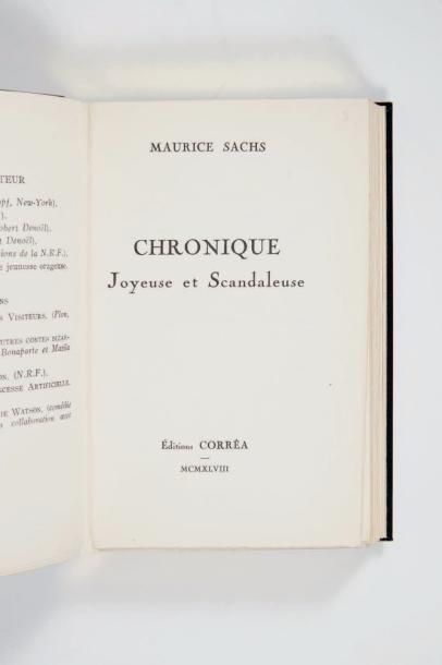 SACHS (Maurice) Chronique joyeuse et scandaleuse. Paris, Éditions Corrêa, 1948.
In-12...