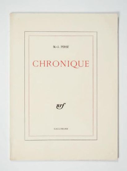 SAINT-JOHN PERSE Chronique. Paris, Gallimard, 1960.
In-folio [382 x 266 mm] de (31)...