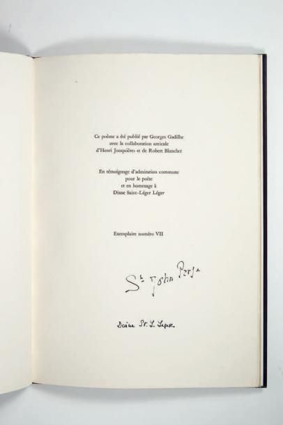 SAINT-JOHN PERSE Poème. Paris, Georges Gadilhe, 1968-1969.
In-folio [363 x 252 mm]...