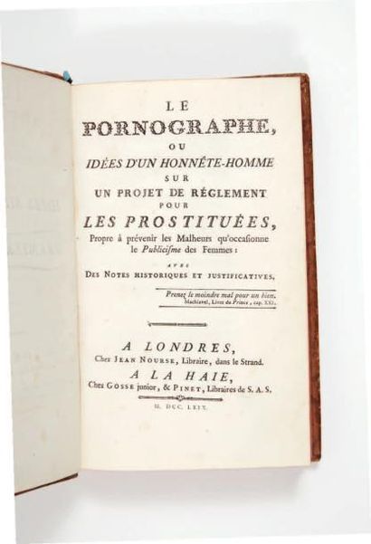 RESTIF DE LA BRETONNE (Nicolas Edme) Le Pornographe, ou Idées d'un Honnête-Homme...