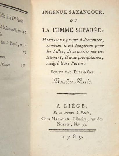[RESTIF DE LA BRETONNE (Nicolas Edme)] Ingenue Saxancour, ou La Femme Separée:
Histoire...