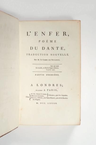 RIVAROL-DANTE L'Enfer, poème du Dante, traduction nouvelle. Par M. le Comte de Rivarol.
A...