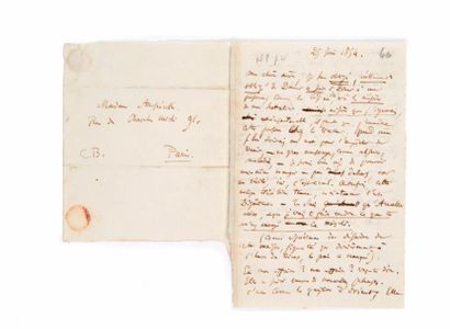 BAUDELAIRE (Charles) Lettre adressée à sa mère.
Sans lieu [Paris], 25 juin 1854.
Lettre...