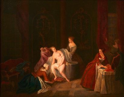 SUIVEUR DE JEAN-BAPTISTE PATER 
La toilette d'une jeune dame
Toile(restaurations)
H_43...