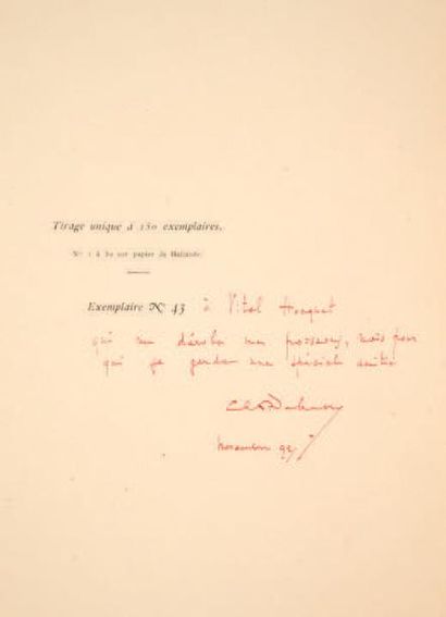 DEBUSSY, Claude Cinq Poèmes de Ch. Baudelaire. [Paris, chez l'auteur], 1890. In-folio...