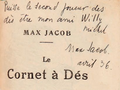 JACOB, Max Le Cornet à dés. Paris, Librairie Stock, 1922. In-16 (142 x 92 mm) de...
