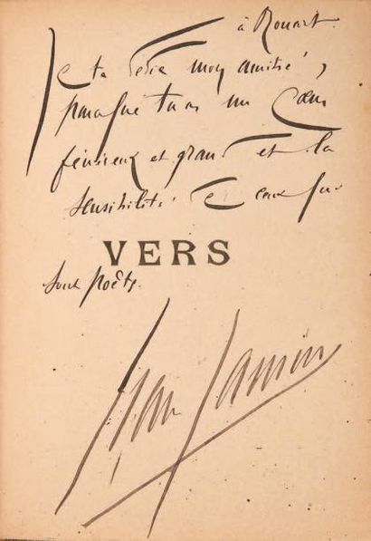 JAMMES, Francis Vers. Paris, Librairie Paul Ollendorff, 1894. In-12 (18 x 135 mm)...