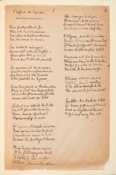 RADIGUET, Raymond & COCTEAU, Jean Deux poèmes autographes - "L'Enfant de Cupidon"...