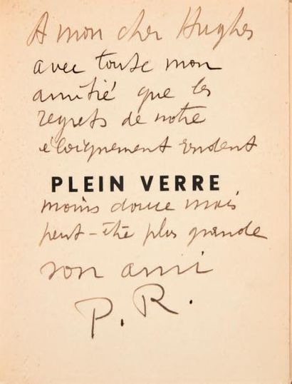 REVERDY, Pierre Plein verre. Nice, Éditions des Iles de Lérins, [1940]. in-12 (175...