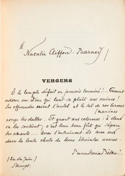 RILKE, Rainer Maria Vergers. Suivi des Quatrains valaisans. Paris, Éditions de la...