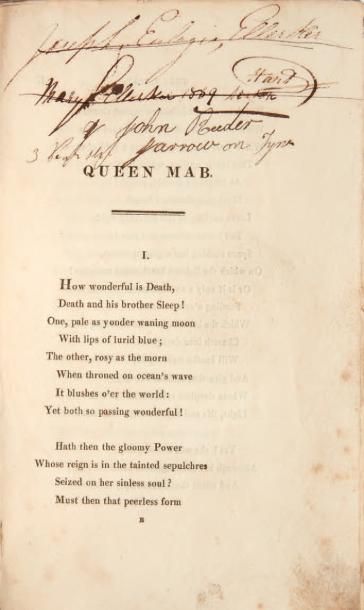 SHELLEY, Percy Bysshe Queen Mab. [London, "By P.B. Shelley" (imprimeur inconnu pour...
