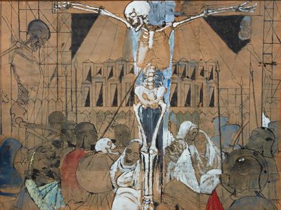 PAUL DELVAUX 1897-1994 
Etude pour Crucifixion, 1953
Encre de Chine, huile et aquarelle...