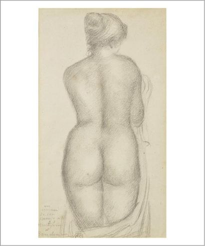 Aristide MAILLOL (1861-1944) 
Dos de femme drapée
Fusain sur papier.
Monogrammé “M”...