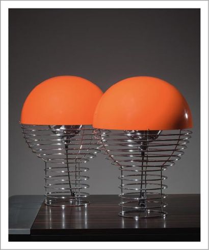 VERNER PANTON (1926-1998) Rare paire de grandes lampes de table modèle «Wire»
Métal...