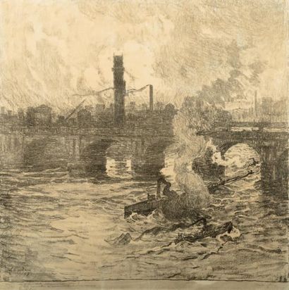 Emile Claus (1849-1924) Vue de Londres, Waterloo Bridge, 1917
Lithographie.
Signée...