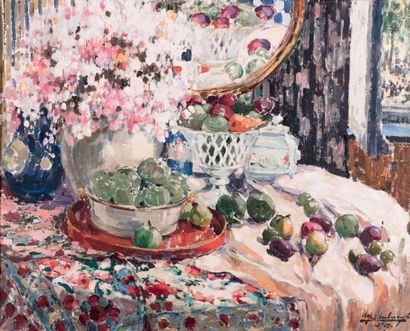 MEDART VERBURGH (1886-1957) Nature morte «Fleurs et fruits», 1917
Huile sur toile.
Signée...