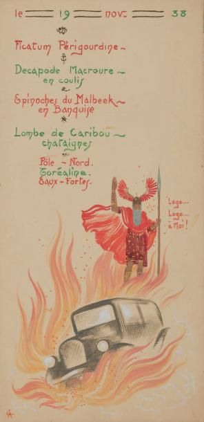 Anto Carte (1886-1954) Trois menus, 1938
Menu de Noel. Signé et dédicacé au milieu....