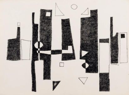CEL OVERBERGHE (1937) Composition, 1958
Technique mixte sur papier.
Signée et datée...