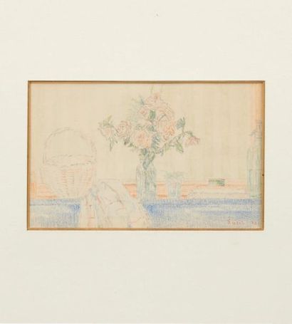 James Ensor (1860-1949) Nature morte, 1923
Crayon de couleur sur papier.
Signé et...