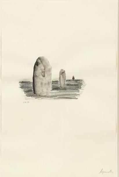 Loïc LE GROUMELLEC (né en 1957) 
Menhirs, 1987
Dessin au lavis et crayon sur papier.
Signé...