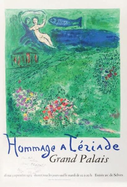 Marc Chagall 
Hommage à Tériade, 1973
Affiche d'exposition du Grand Palais.
Signée,...