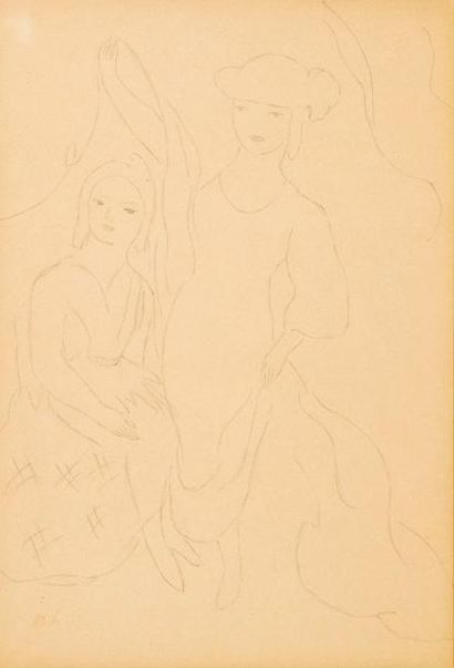 Marie LAURENCIN (1885-1956) 
Les demoiselles Dessin au crayon sur papier.
Signé des...