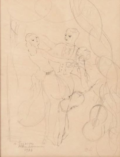Marie LAURENCIN (1885-1956) 
La danse, 1936
Dessin au crayon sur papier.
Signé, dédicacé...