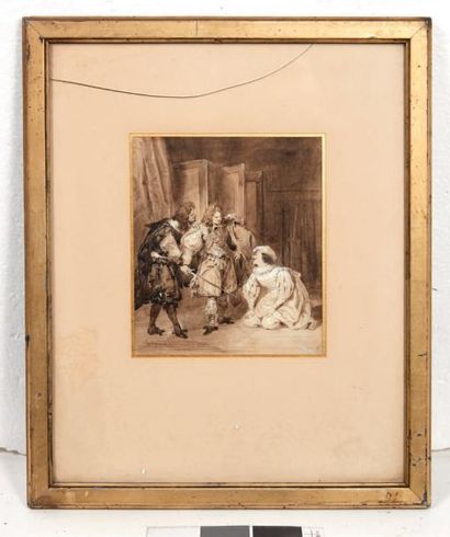 Eugène DEVERIA (1805-1865) Scène de théâtre

Lavis.

H_18,2 cm L_15,2 cm

Signé en...