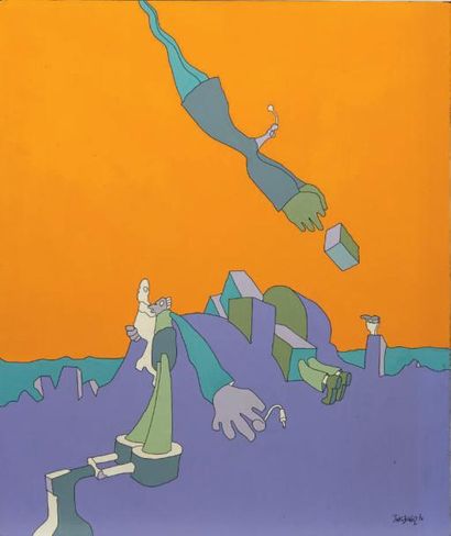 JAKUBOWICZ Composition jaune et violet, 1971

Acrylique sur panneau.

Signée et datée...