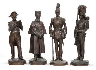 Emmanuel FRÉMIET (D'après) Ensemble de quatre statuettes en bronze ciselé et patiné...