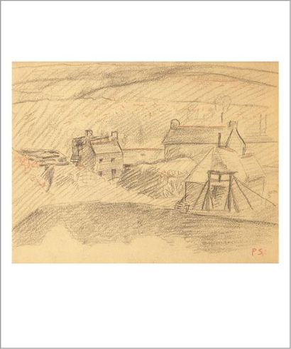 Paul SERUSIER (1864-1927) Paysage de Bretagne, vers 1890 Fusain et sanguine sur papier....