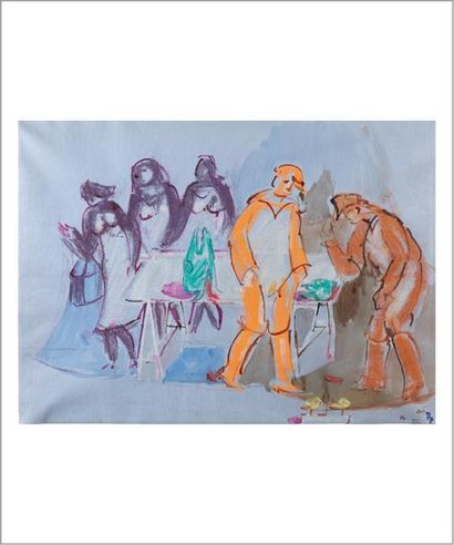 Jean HÉLION (1904-1987) Le marché aux poissons, 1977 Pastel et aquarelle sur papier....