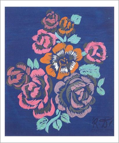 Raoul DUFY (1877-1953) 
Fleur-Projet de tapisserie
Gouache sur papier.
Signé du cachet...