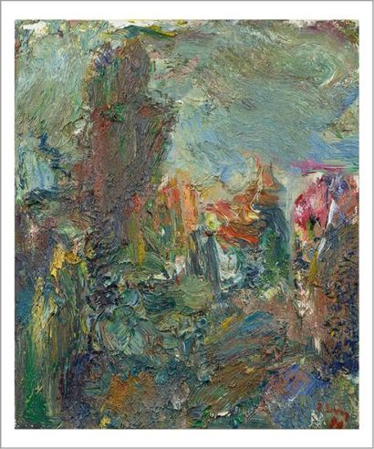 Eugène LEROY (1910-2000) L'arbre aux toits, 1988 Huile sur toile. Signée et datée...