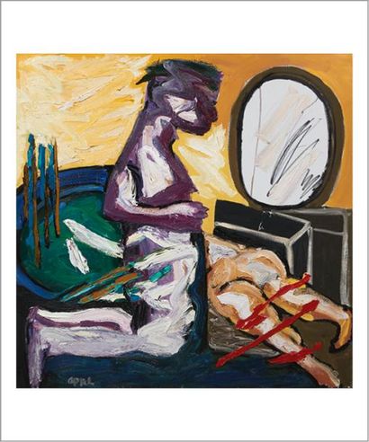 Karel Appel (1921-2006) 
L'agenouillement - The Kneeler, 1983
Acrylique sur toile.
Signée...