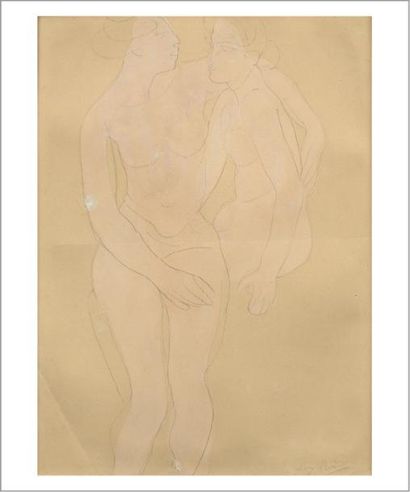 Auguste RODIN (1840-1917) Deux femmes nues, circa 1898-1900 Graphite et aquarelle...