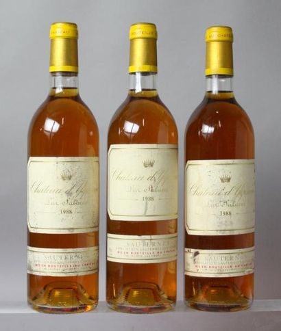 null 3 bouteilles CHÂTEAU D'YQUEM 1er GC superieur - Sauternes 1988 Etiquettes légèrement...