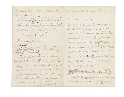 GOUNOD Charles Lettre autographe signée avec musique, 4 pages in-8 gr. ; [Paris],...