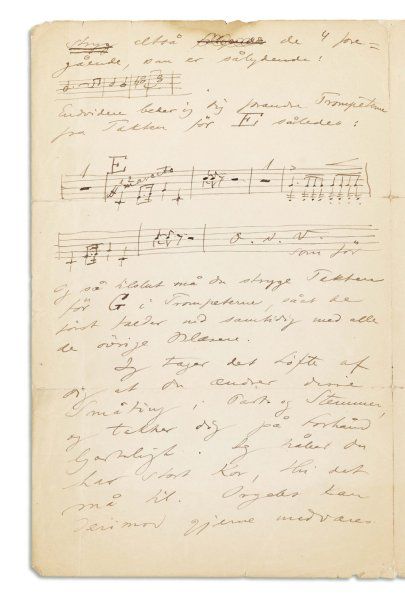 GRIEG Edvard (1843-1907) Compositeur norvégien. Lettre autographe signée avec musique,...