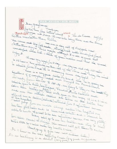 HEMINGWAY Ernest (1899-1961) Ecrivain américain, prix Nobel en 1954. Lettre autographe...