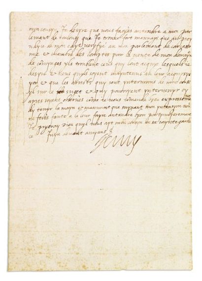 HENRI IV de France (1553-1610) Roi de Navarre dès 1572, puis de France en 1589. Lettre...