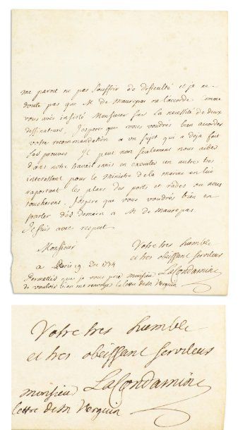 LA CONDAMINE, Charles Marie de (1701-1774) Explorateur et naturaliste. Lettre autographe...
