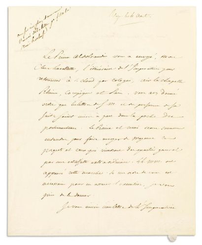 MÉNEVAL, Claude Fr. de (1778-1850) Secrétaire de Napoléon Ier. Lettre autographe...