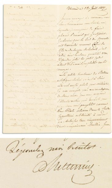 METTERNICH, Clemens Lothar Wenzel, Prince de (1773-1859) Chancelier autrichien. Lettre...