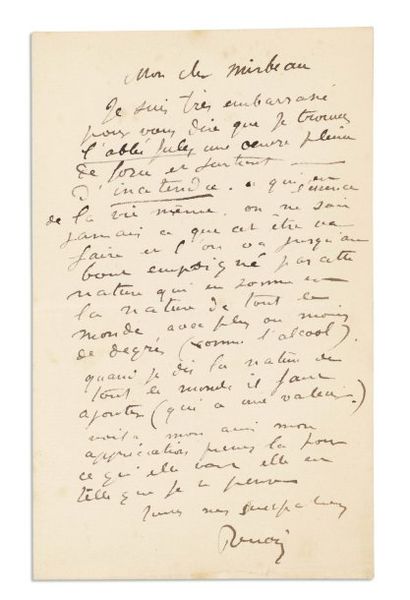 RENOIR Pierre-Auguste (1841-1919) Peintre français du groupe impressionniste. Lettre...